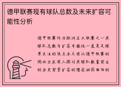 德甲联赛现有球队总数及未来扩容可能性分析