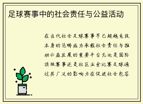 足球赛事中的社会责任与公益活动